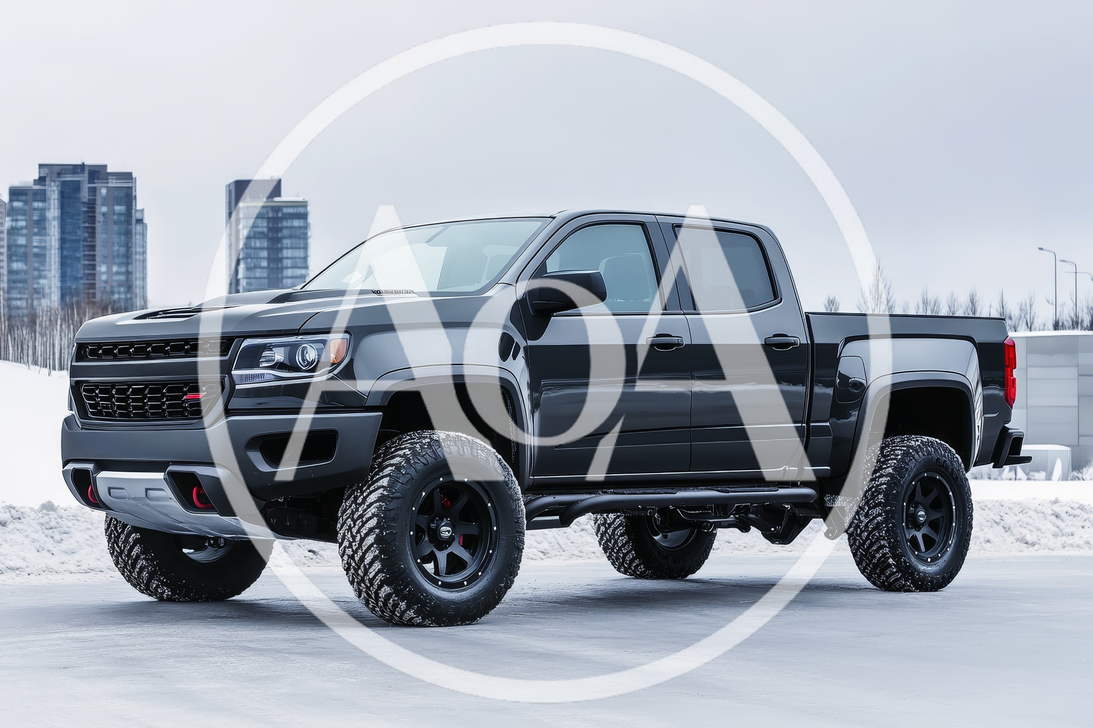 Black Chevrolet Colorado Pickup Truck In Snowy Landscape