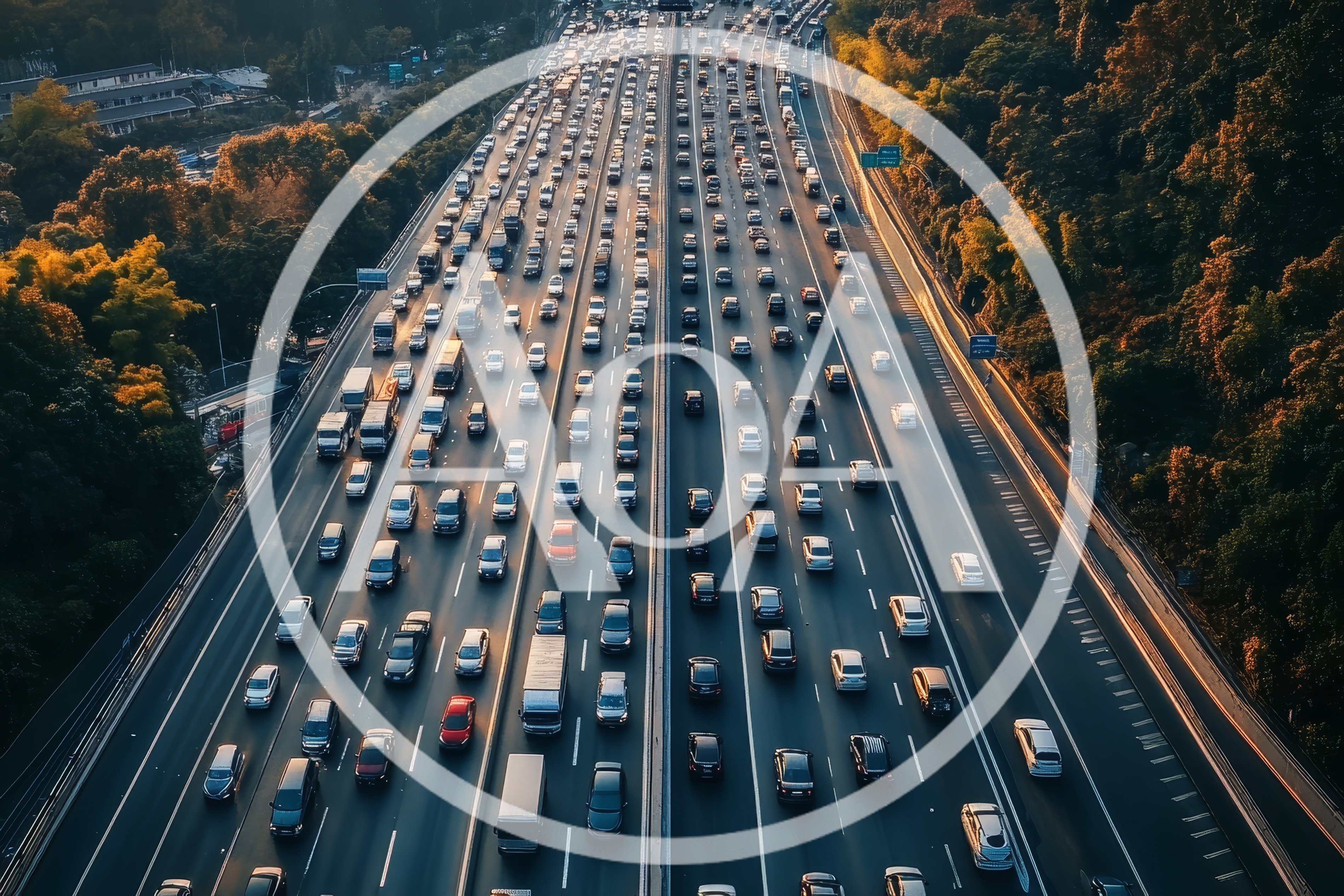Aerial View Of Heavy Traffic On A Multi Lane Highway