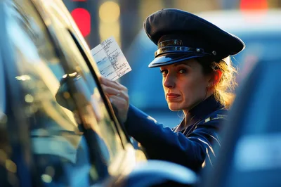 Female Police Officer Issuing A Parking Ticket