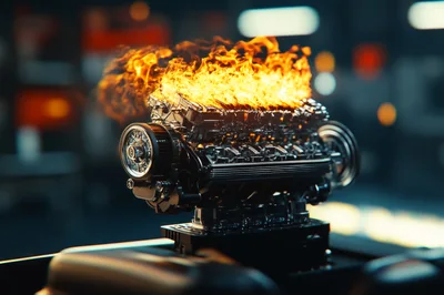 Car Engine Engulfed In Intense Flames