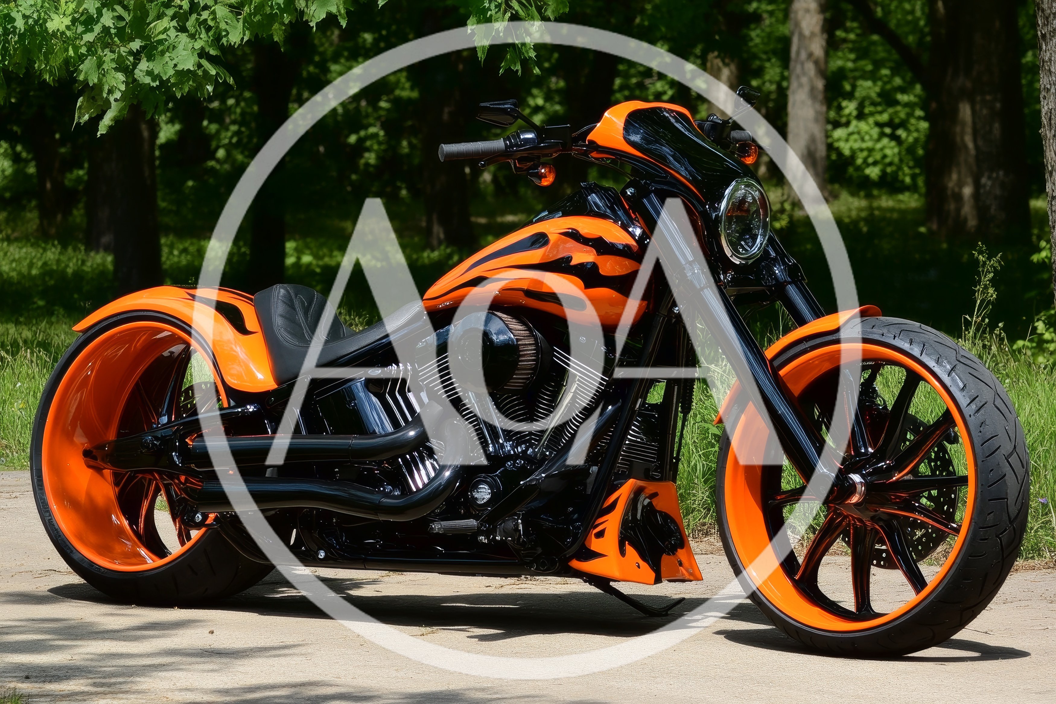 Custom Orange And Black Chopper Motorcycle