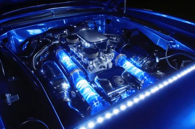 Custom Blue Engine Bay With Glowing LED Lighting
