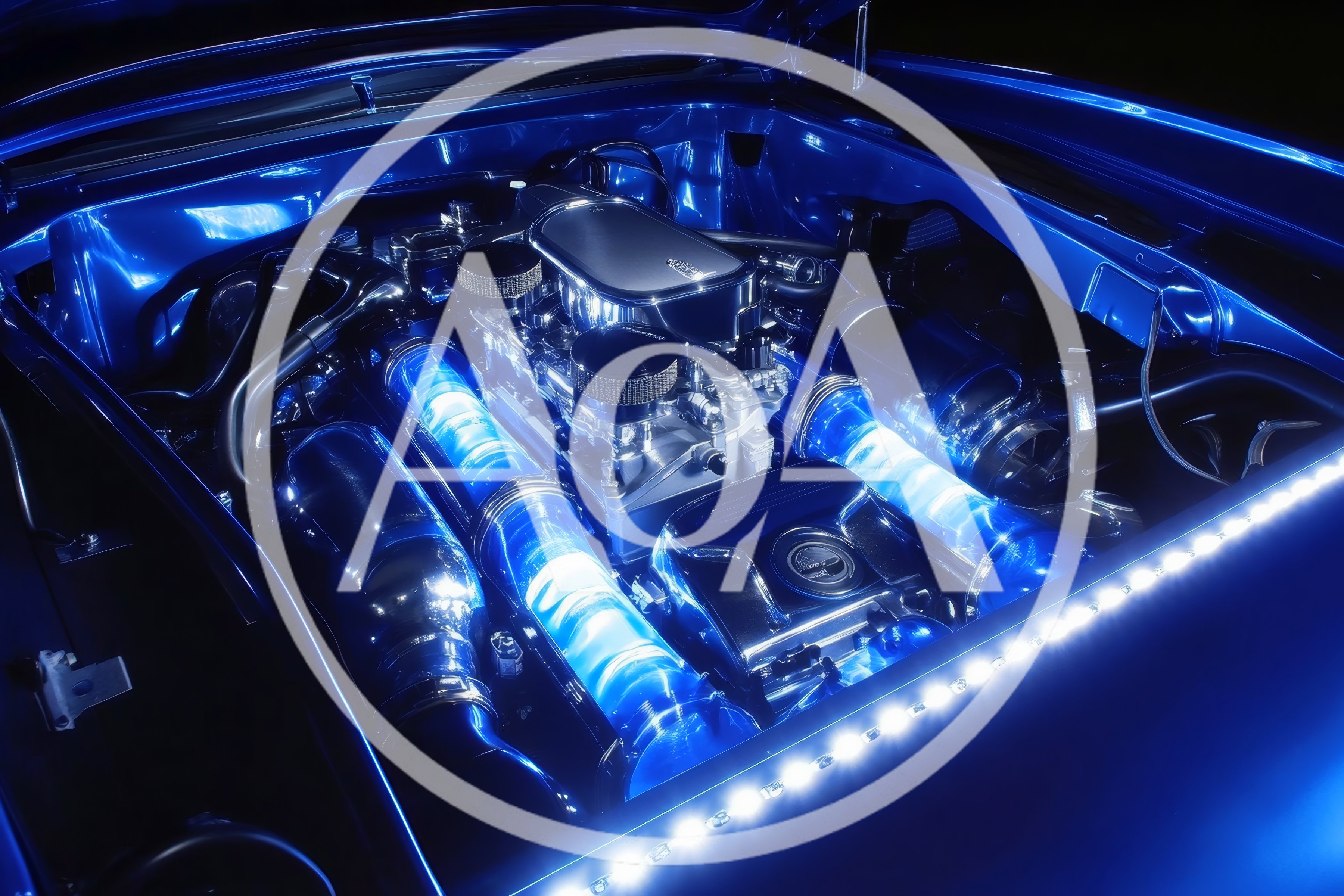 Custom Blue Engine Bay With Glowing LED Lighting