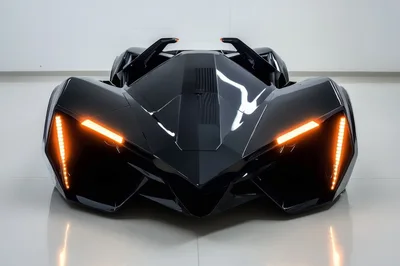 Futuristic Black Concept Supercar With Glowing Orange Lights