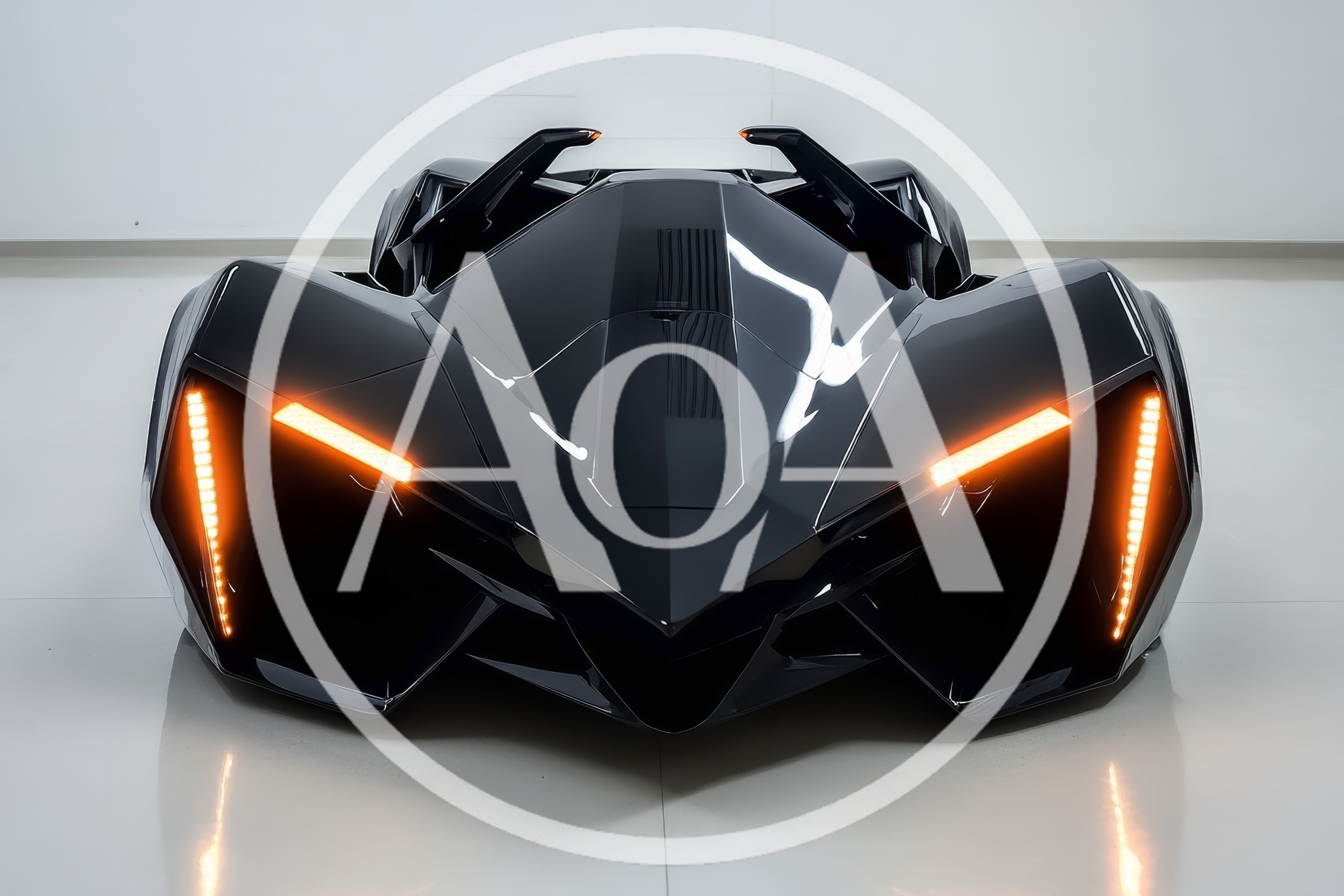 Futuristic Black Concept Supercar With Glowing Orange Lights