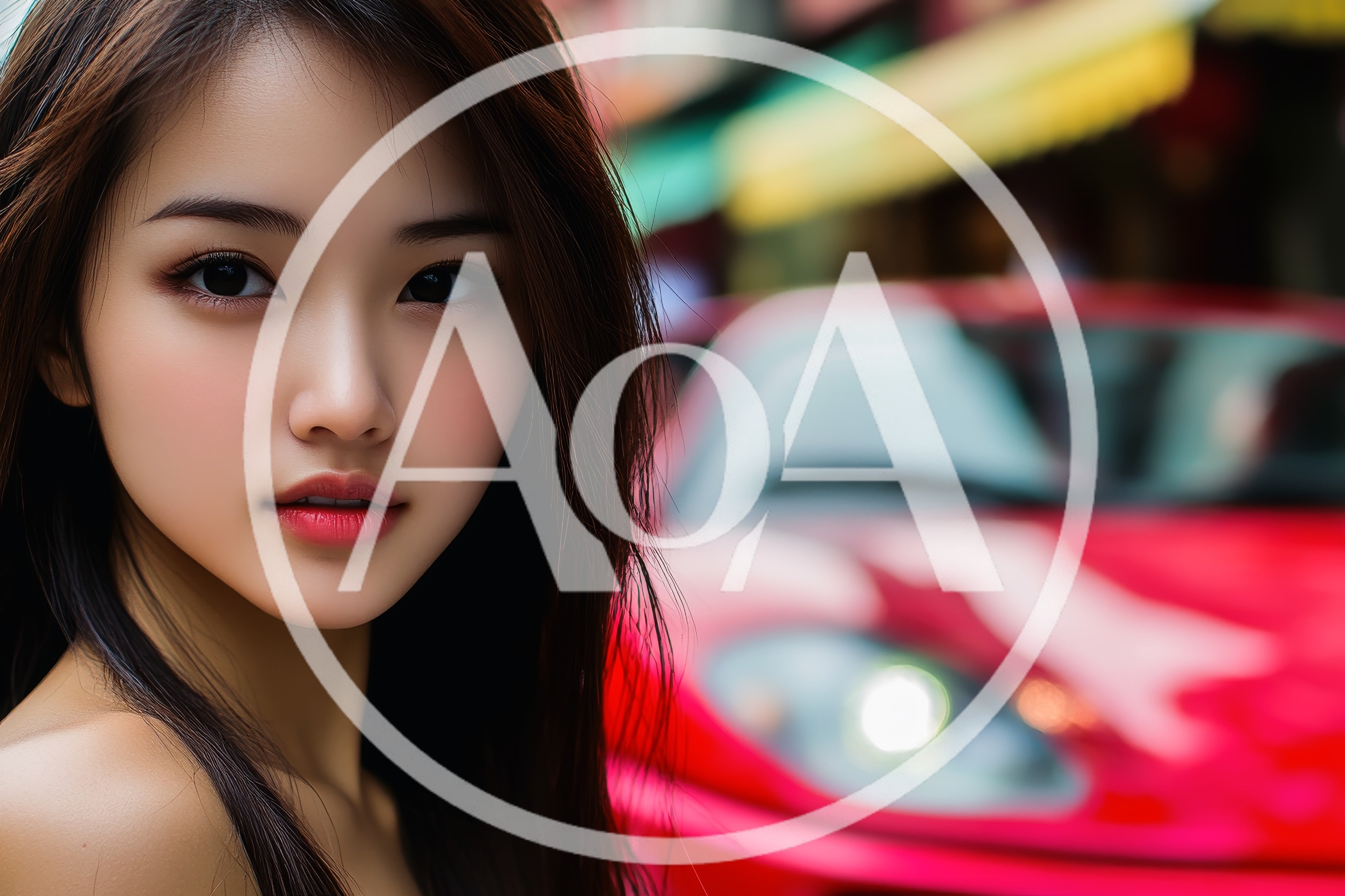 Portrait Of A Young Asian Woman Near Red Sports Car