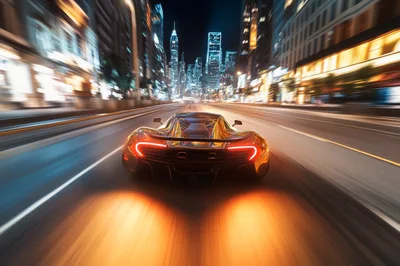 Supercar Driving Fast Through City Streets At Night