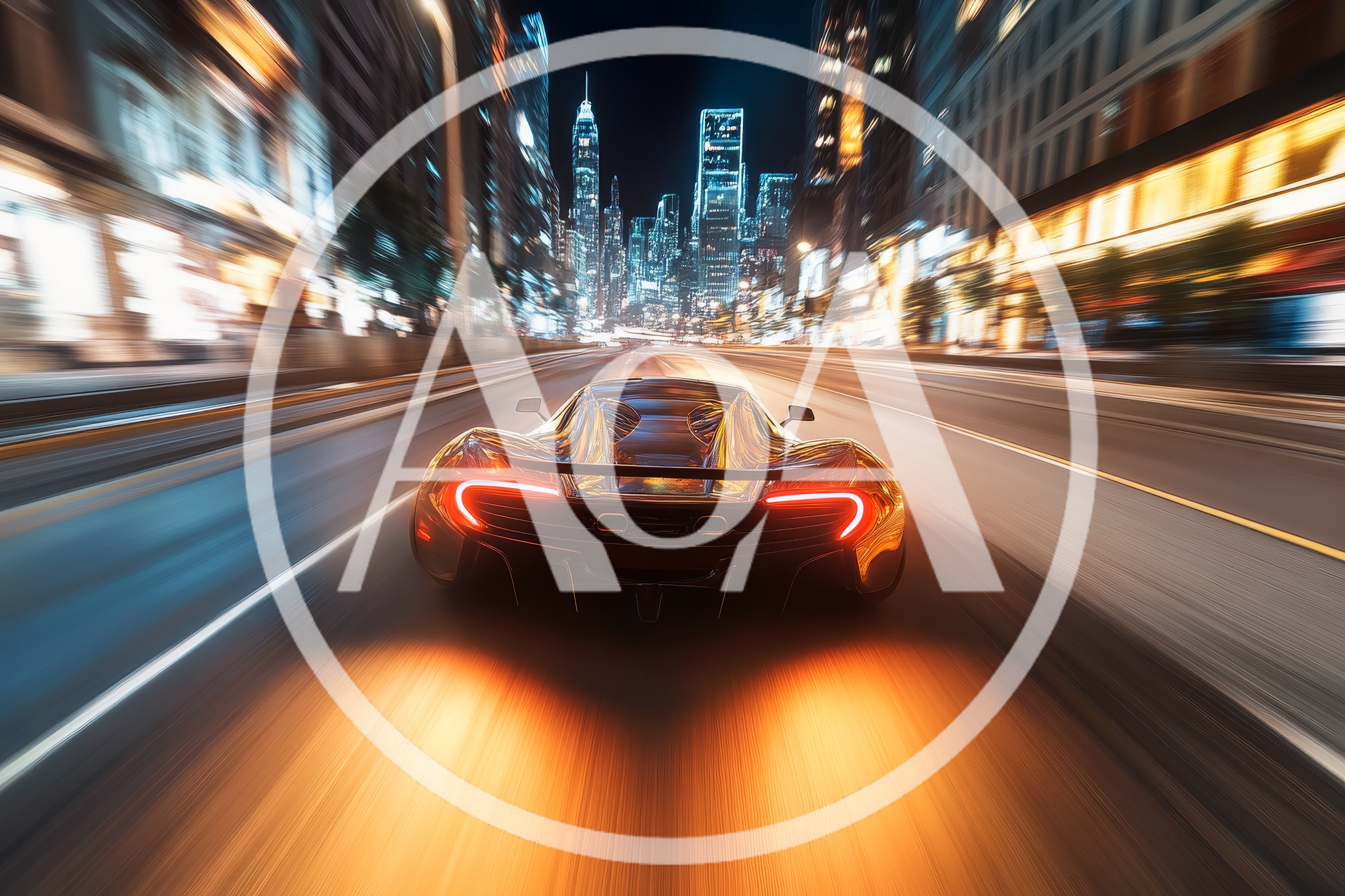Supercar Driving Fast Through City Streets At Night
