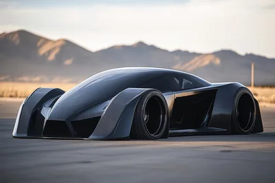 Futuristic Concept Supercar Parked On Desert Tarmac