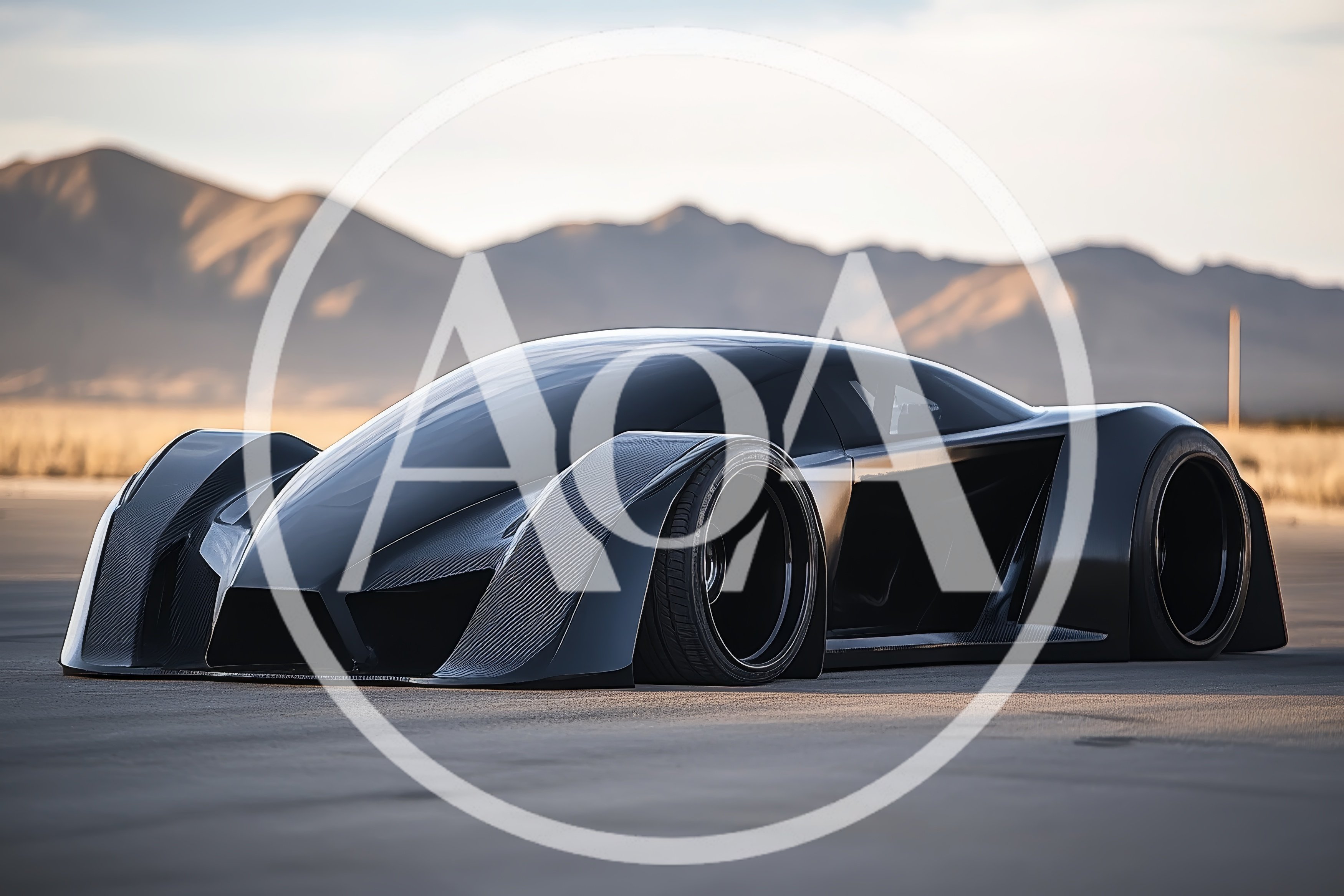Futuristic Concept Supercar Parked On Desert Tarmac