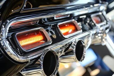 Close Up Of Classic Car Tail Lights And Exhaust