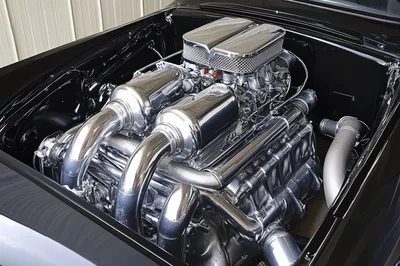 Polished Chrome V8 Engine In Custom Muscle Car