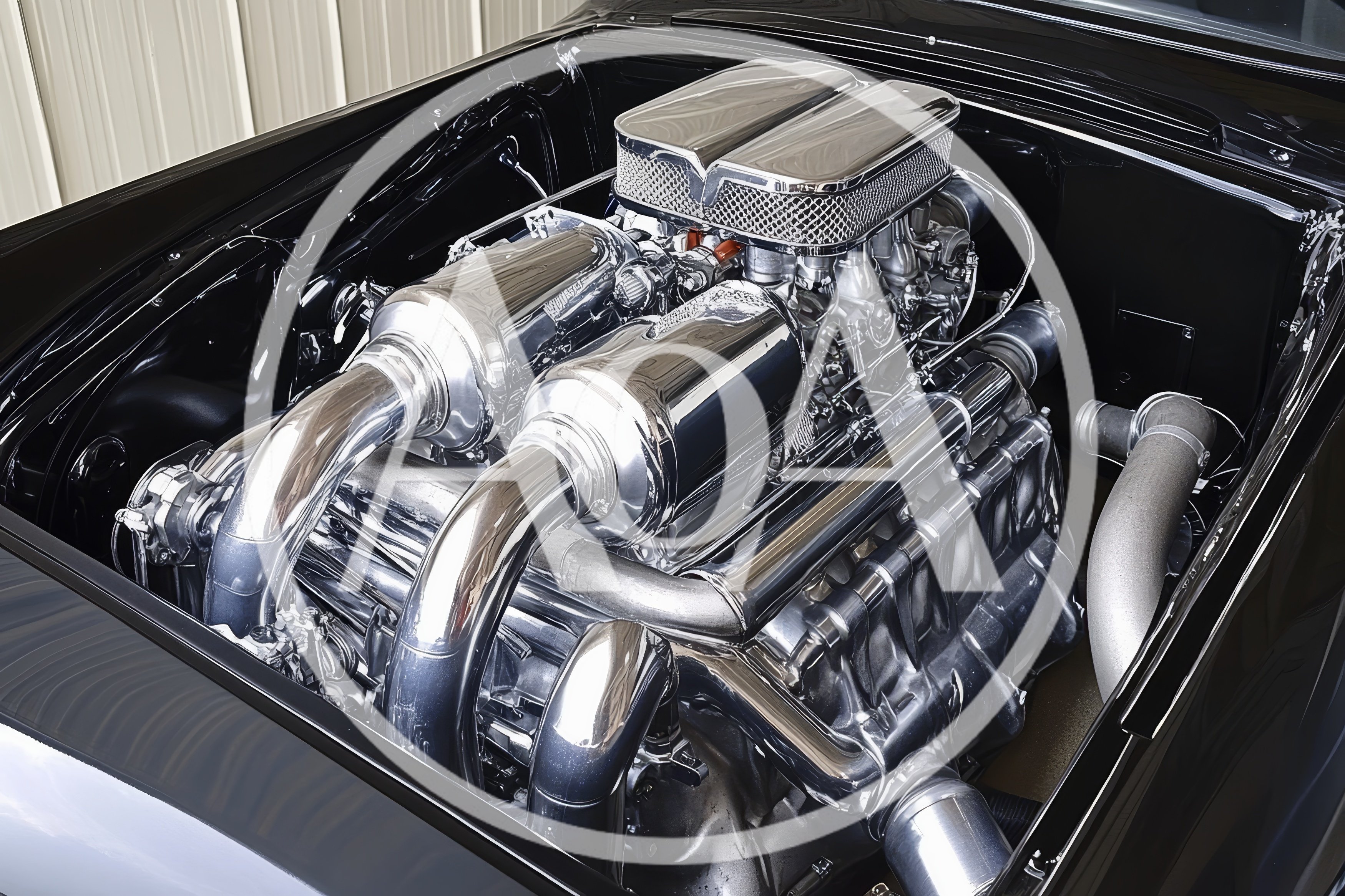 Polished Chrome V8 Engine In Custom Muscle Car