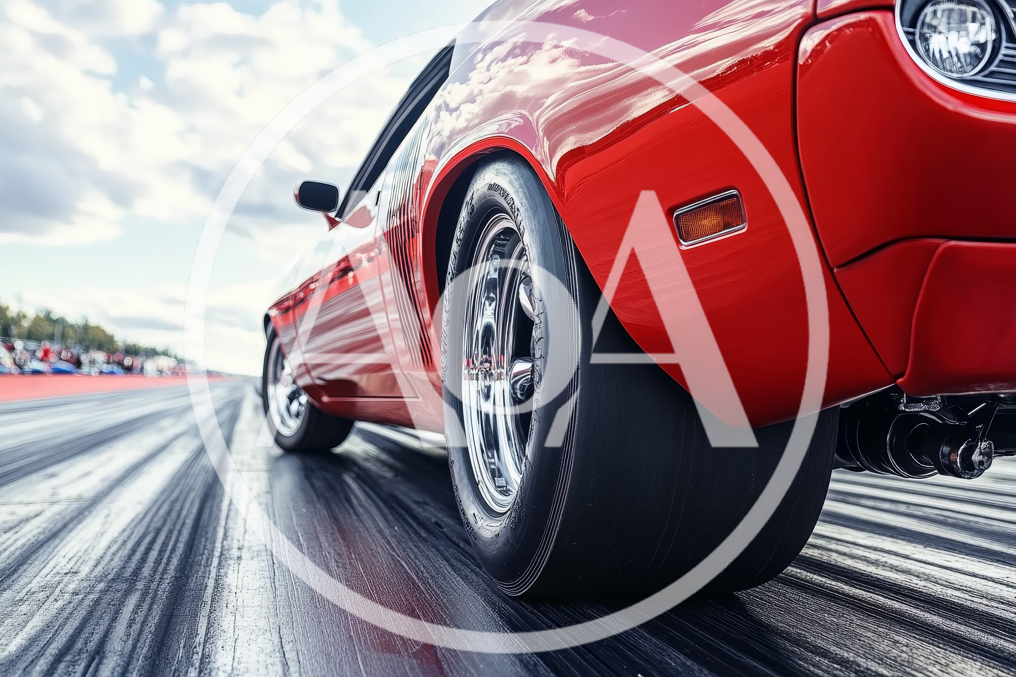 Red Muscle Car Drag Racing On Track