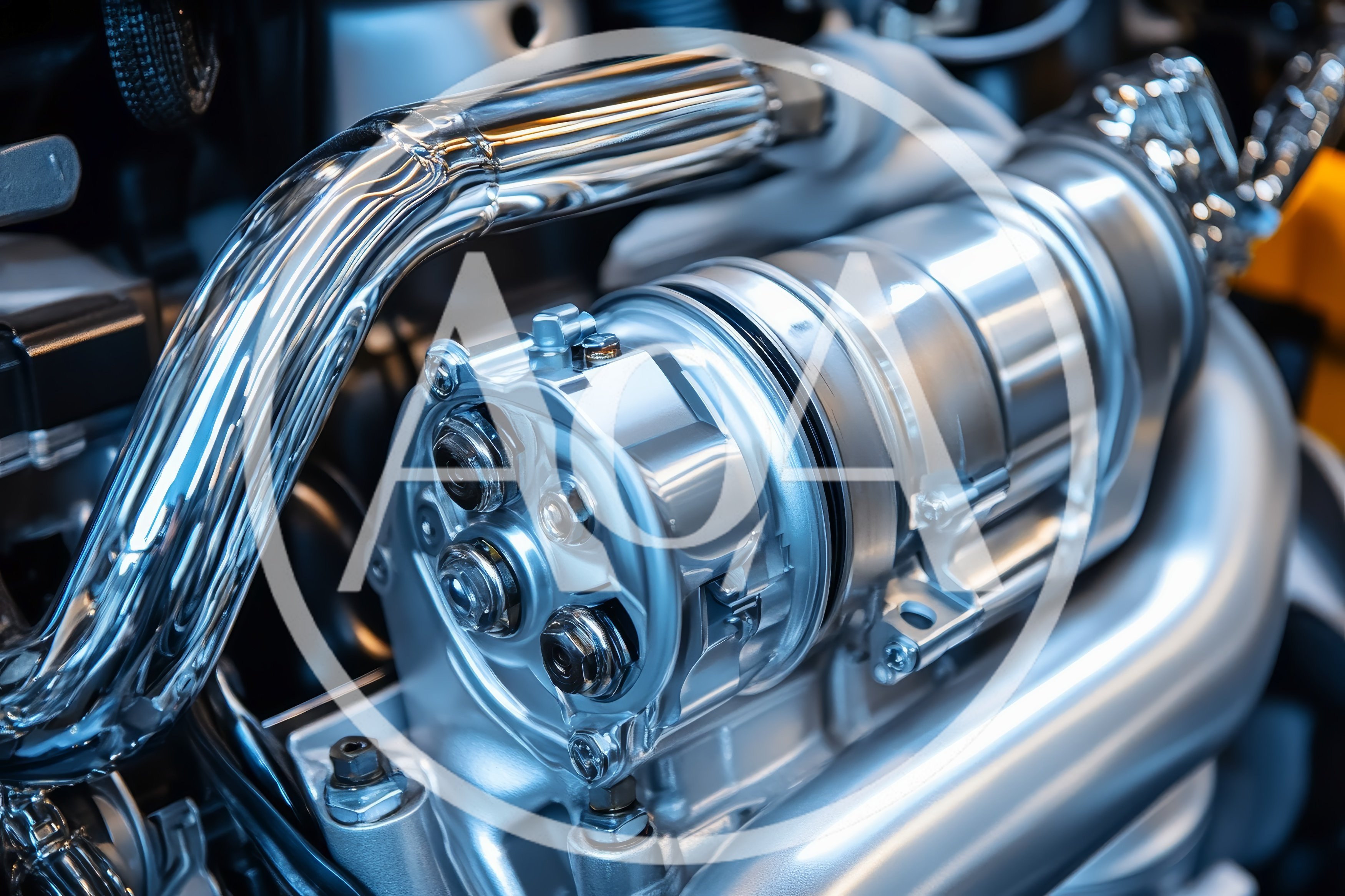 Close Up Of A Polished Metallic Car Engine Component