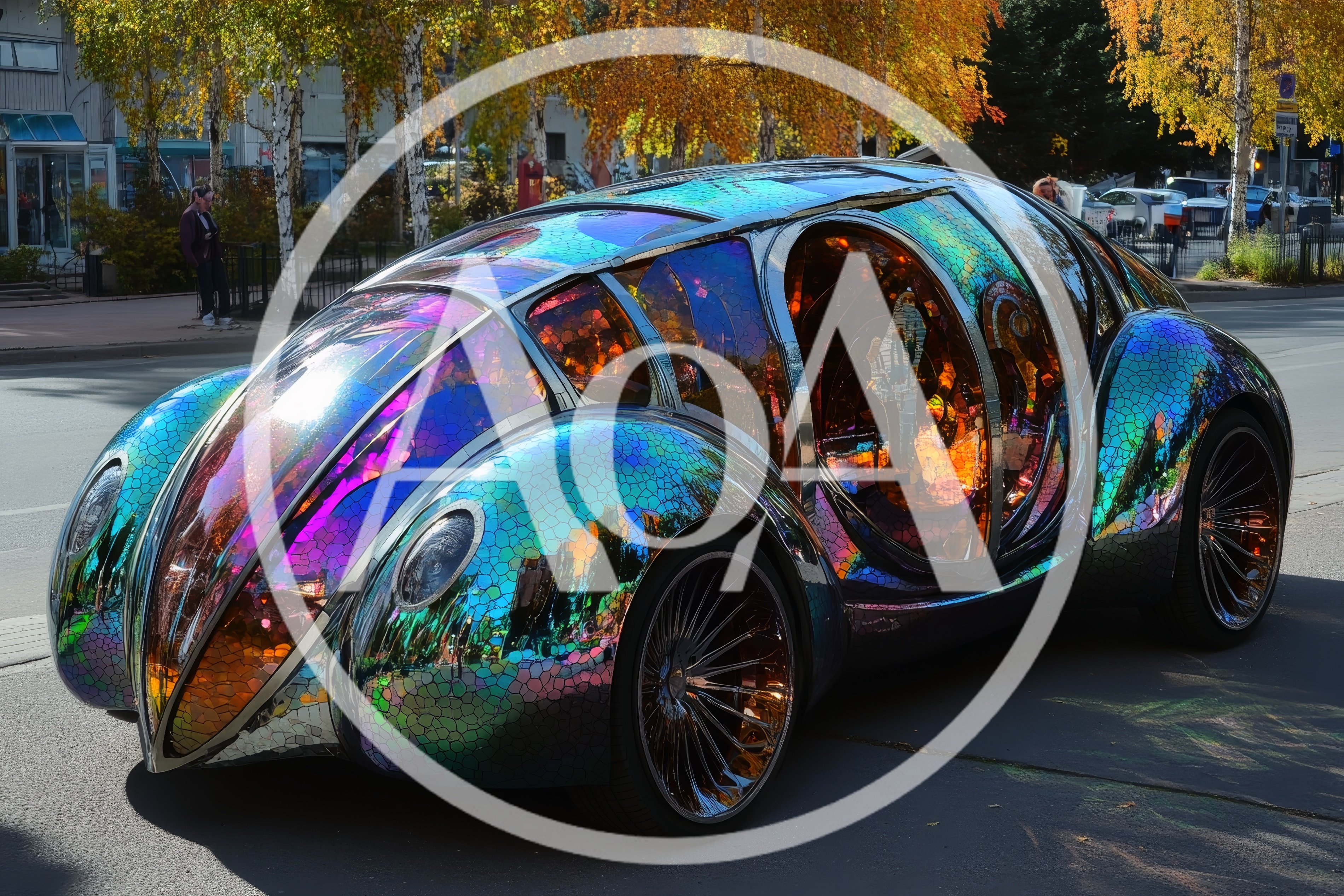 Futuristic Iridescent Art Car Parked On City Street