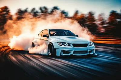 White Sports Car Drifting On A Racetrack