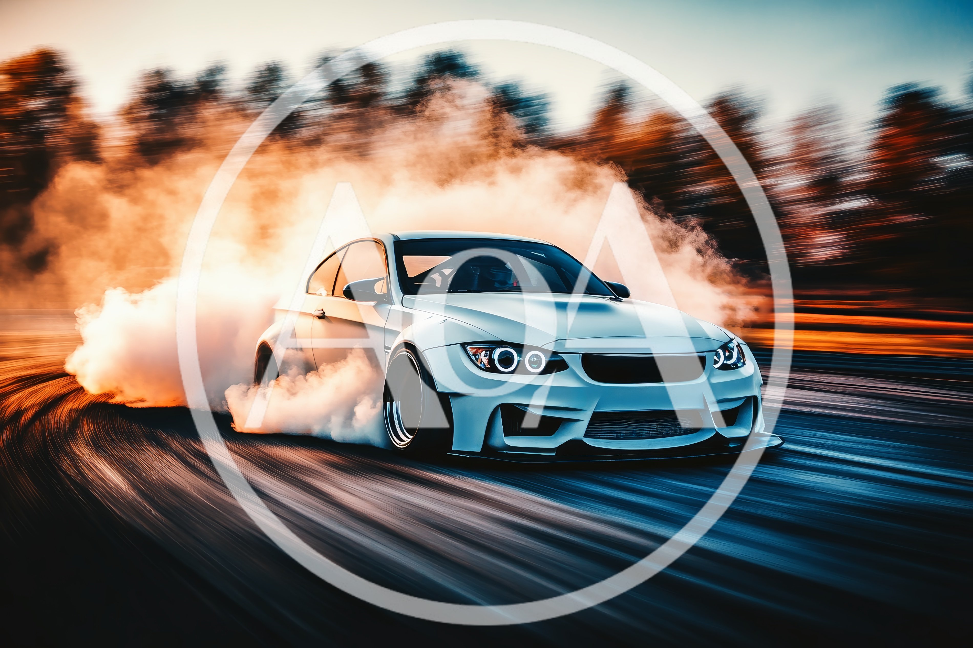 White Sports Car Drifting On A Racetrack
