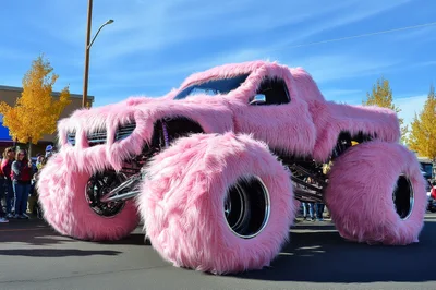 Pink Furry Monster Truck At A Public Parade