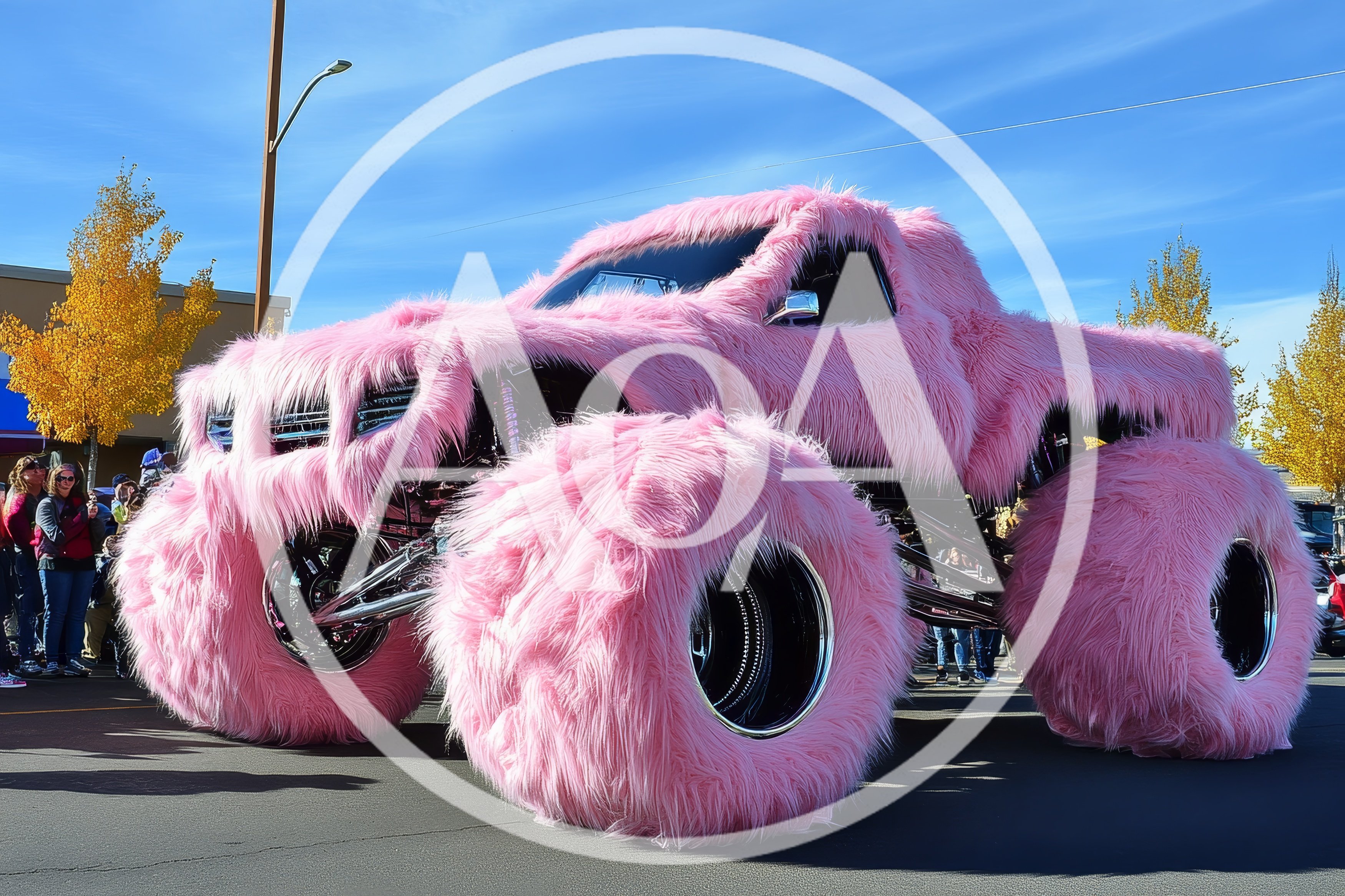 Pink Furry Monster Truck At A Public Parade