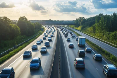 Heavy Traffic Flow On A Multi Lane Highway