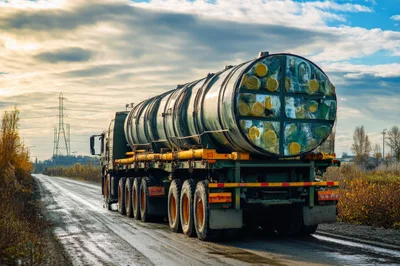 Heavy Military Transport Truck Carrying Large Industrial Tank