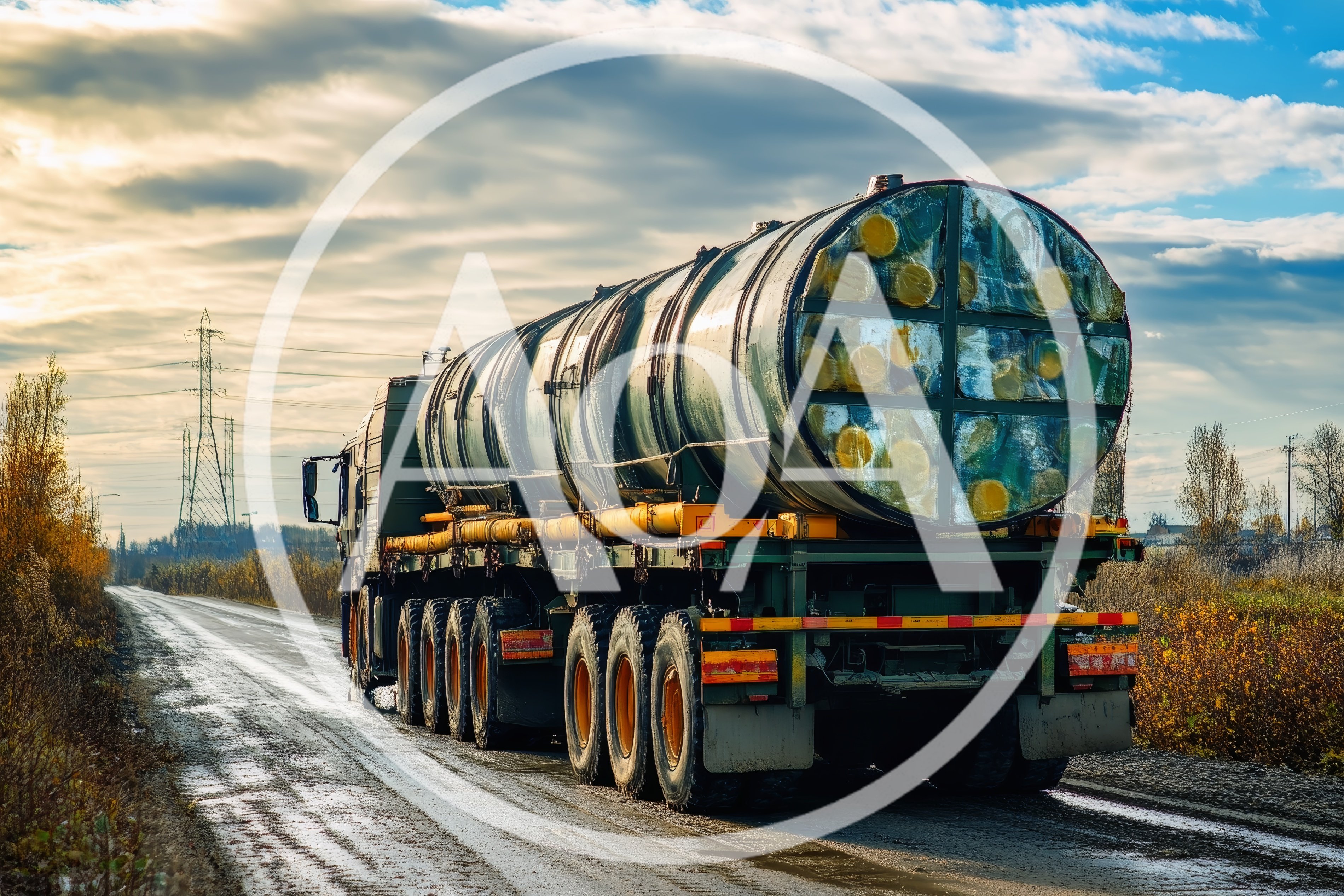 Heavy Military Transport Truck Carrying Large Industrial Tank