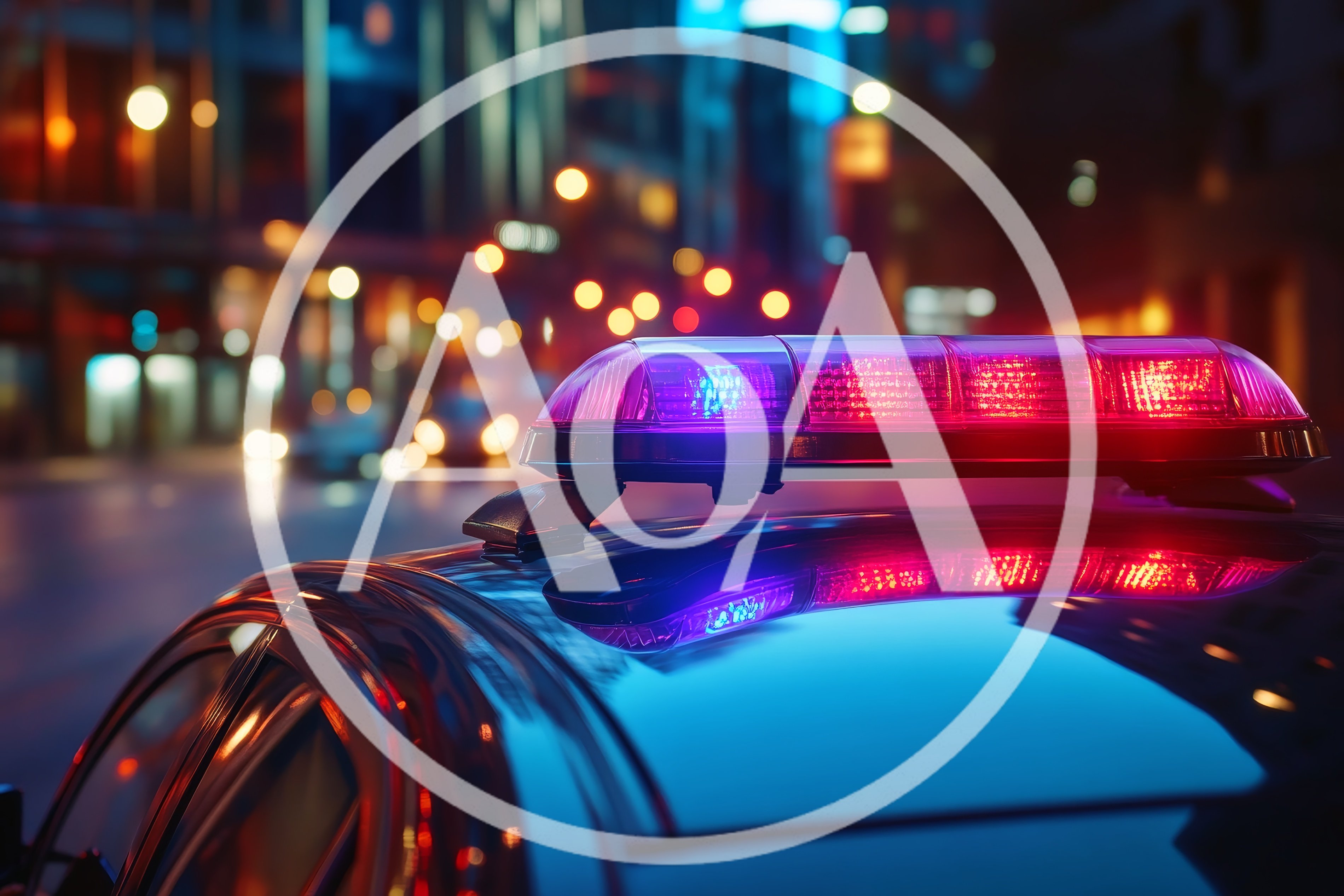 Police Car Emergency Light Bar Flashing At Night