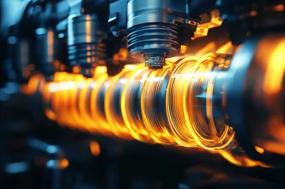 Industrial Manufacturing Process With Glowing Heated Metal Coil