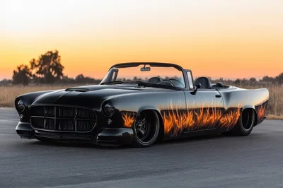 Custom Black Convertible Car With Flame Decals