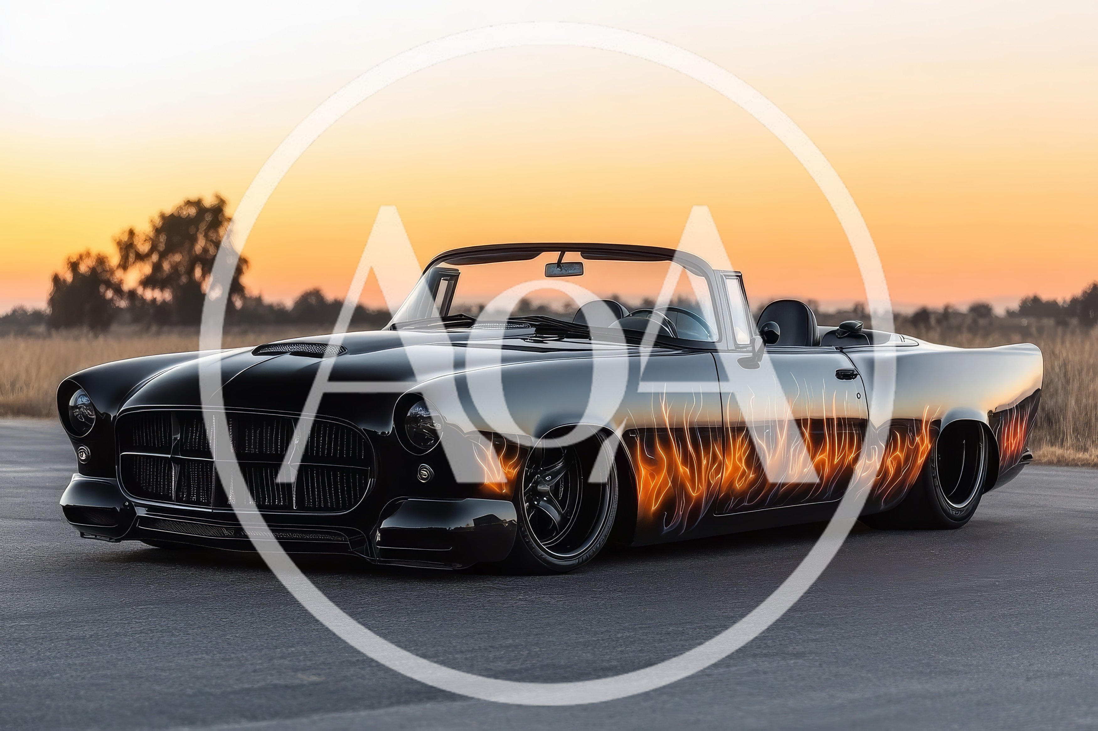 Custom Black Convertible Car With Flame Decals