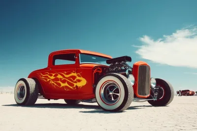 Custom Orange Hot Rod On Dry Lake Bed