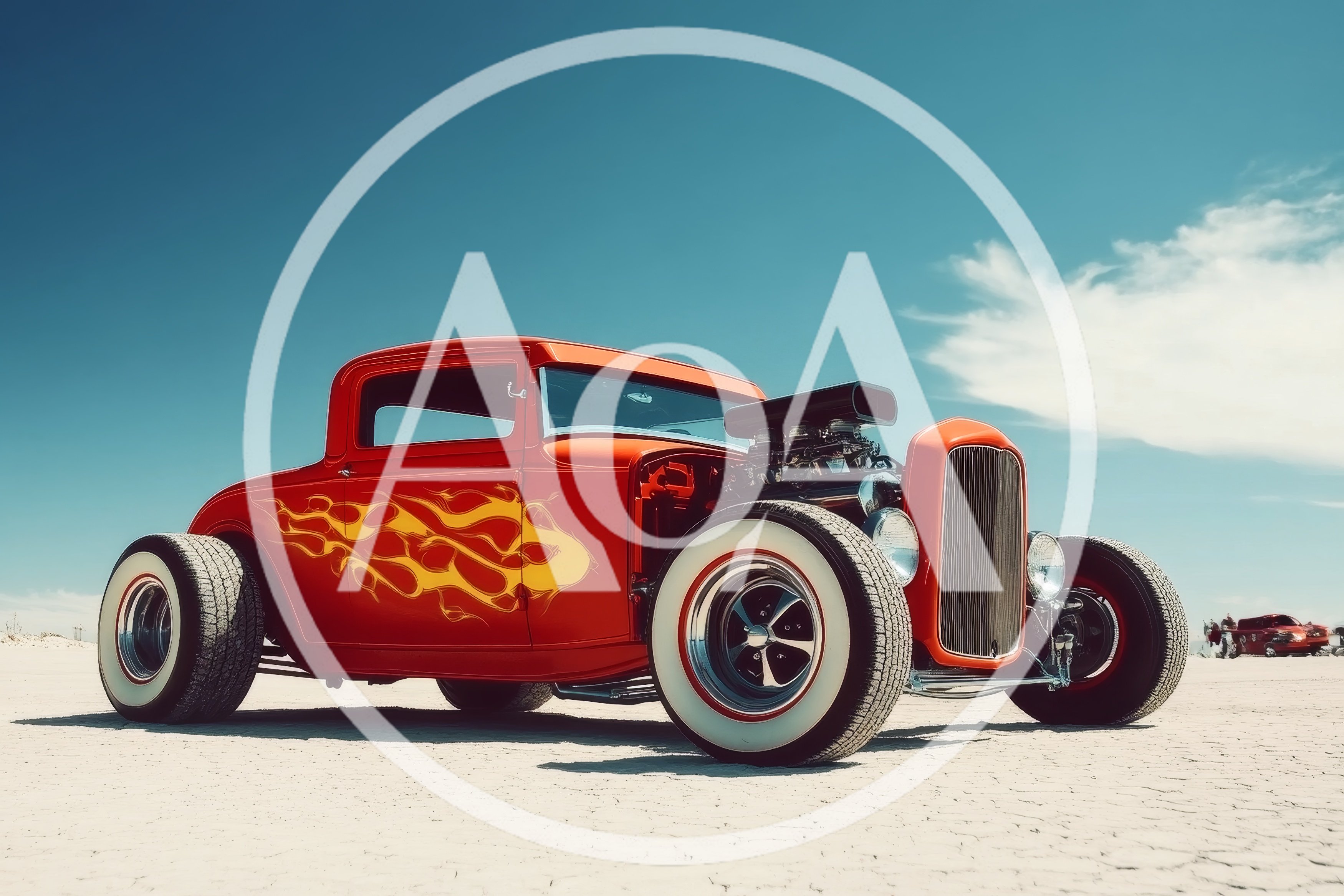 Custom Orange Hot Rod On Dry Lake Bed