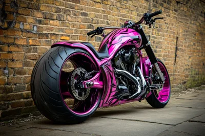 Custom Pink And Black Chopper Motorcycle