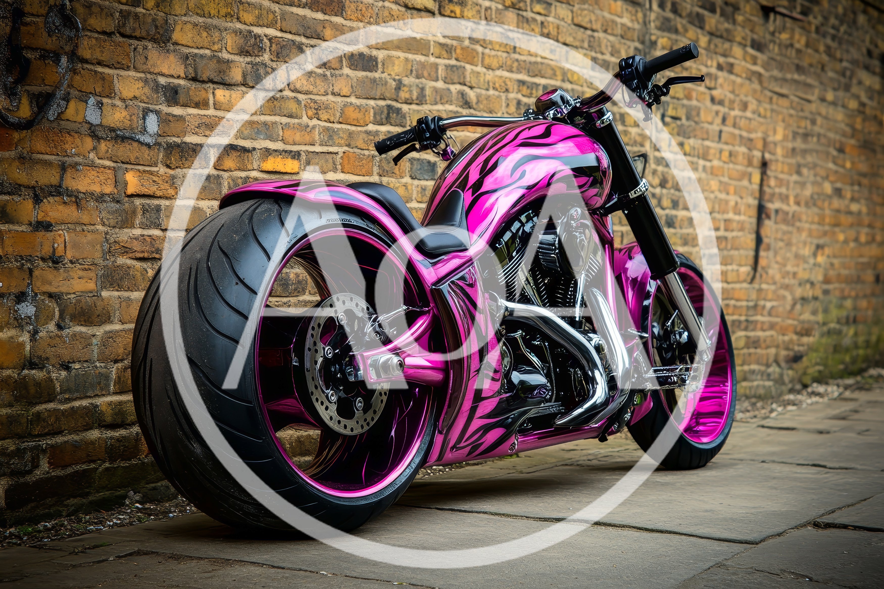Custom Pink And Black Chopper Motorcycle