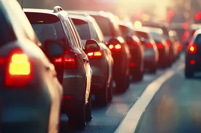 Traffic Jam During Sunset Rush Hour
