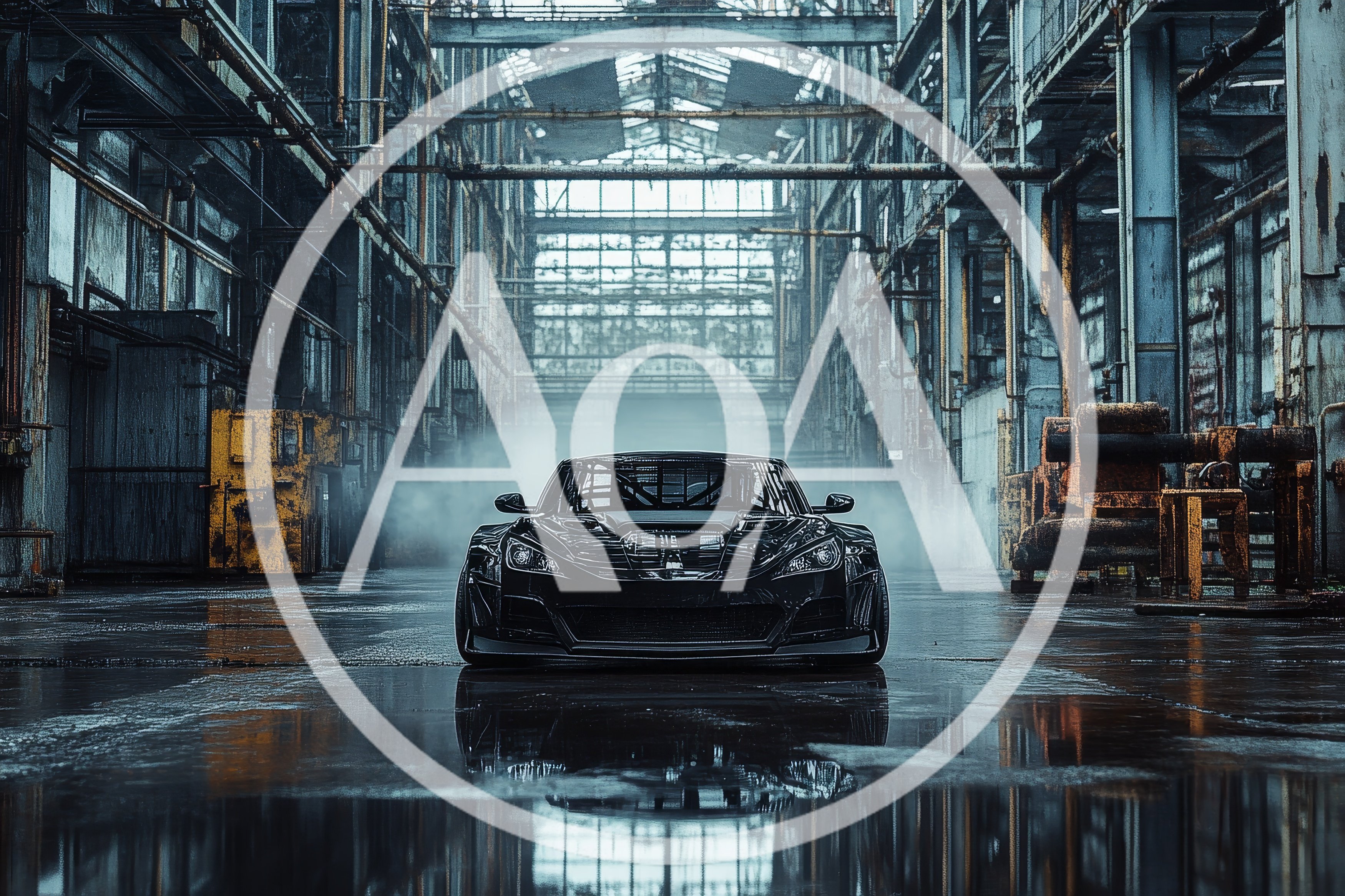 Black Sports Car Inside Abandoned Industrial Warehouse