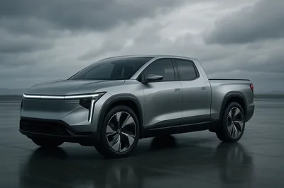 Modern Silver Electric Pickup Truck Concept