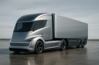 Futuristic Electric Semi Truck on Concrete Tarmac