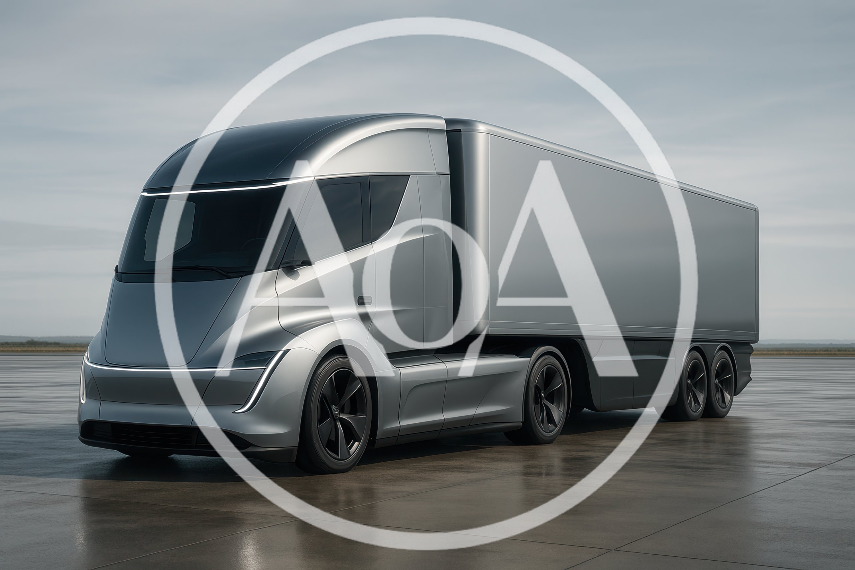Futuristic Electric Semi Truck on Concrete Tarmac