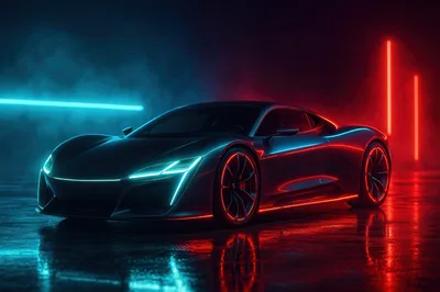 Futuristic Sports Car With Neon Lighting Effects