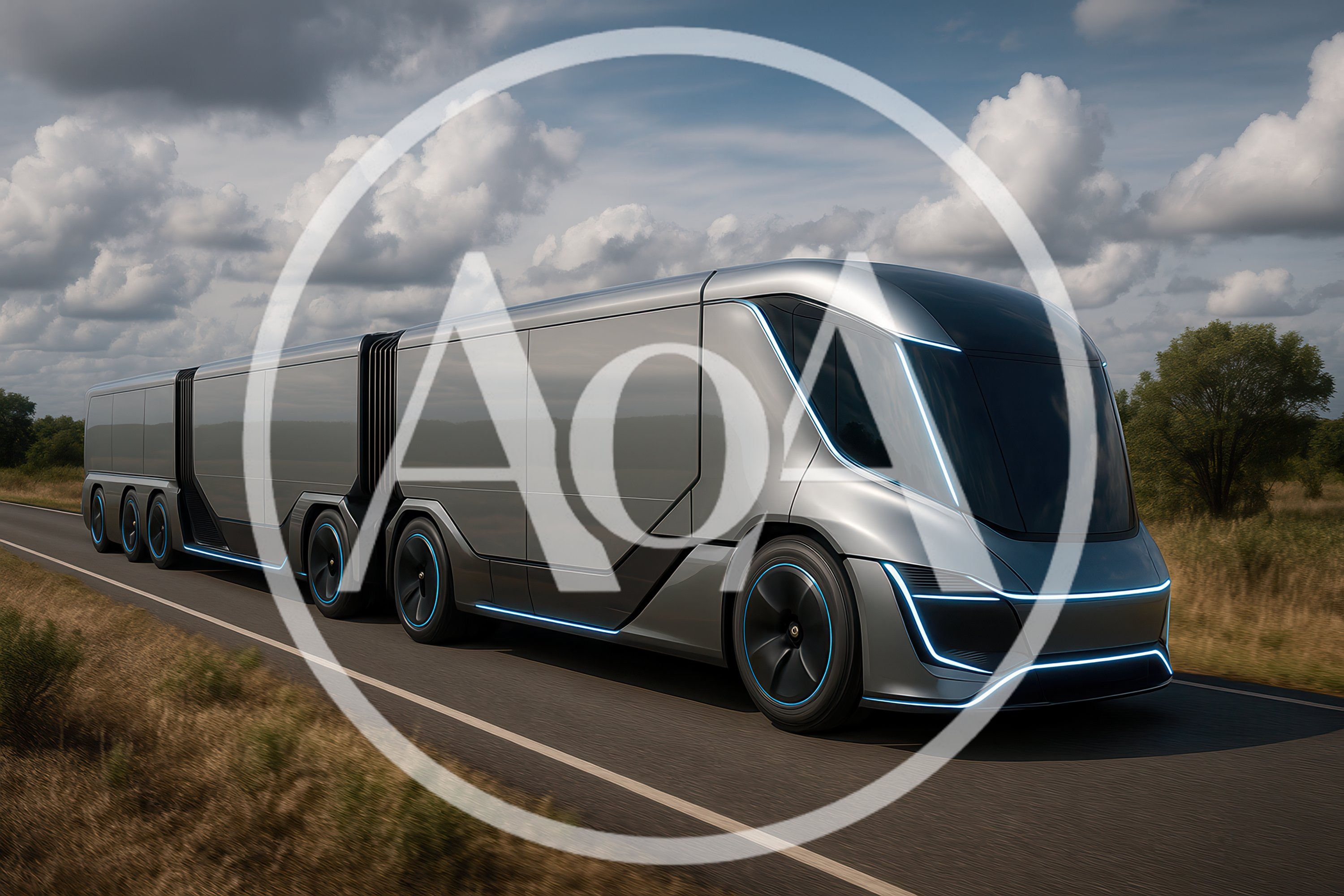 Futuristic Autonomous Semi Truck Driving On Rural Road