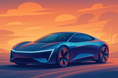 Futuristic Electric Concept Car At Sunset