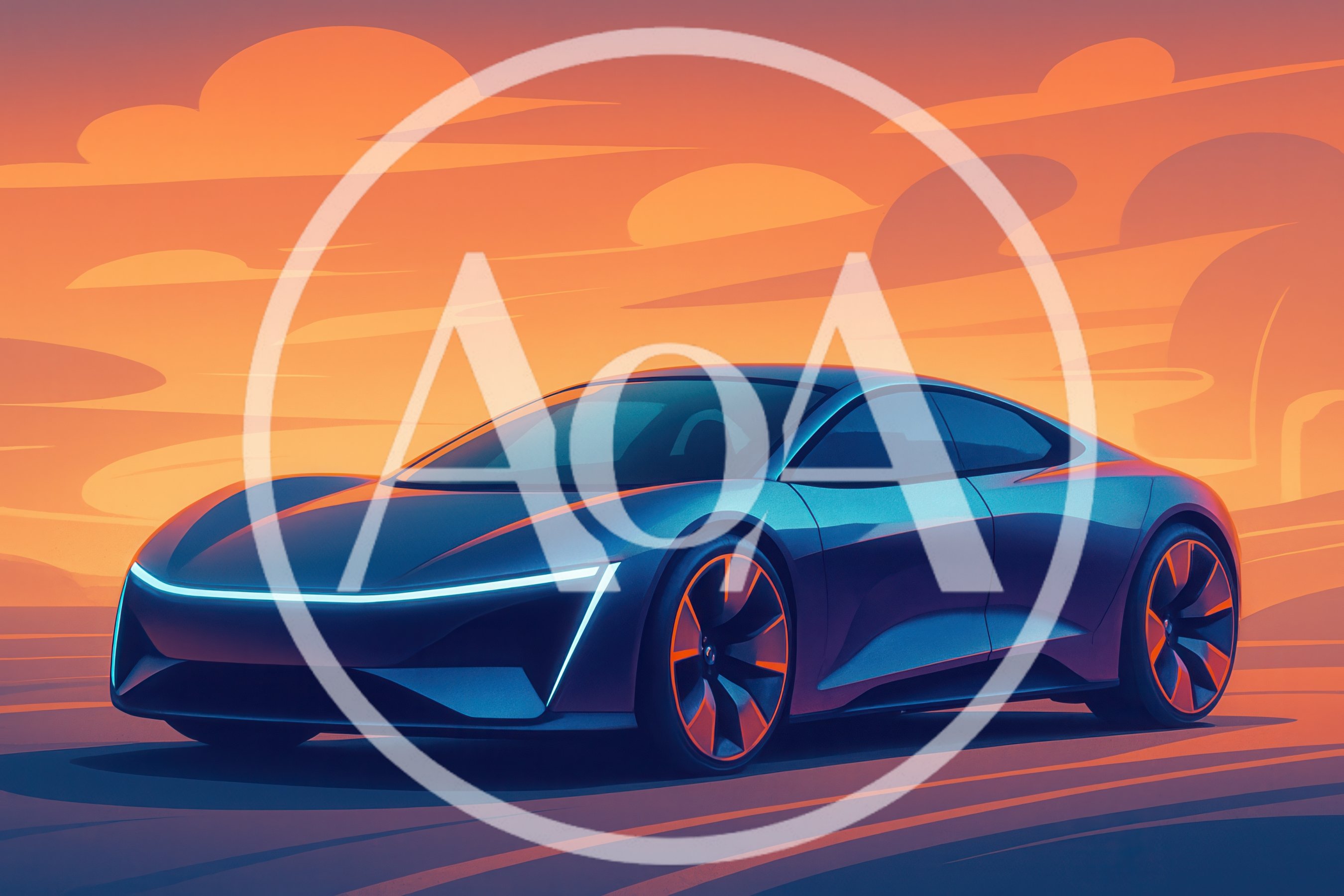 Futuristic Electric Concept Car At Sunset