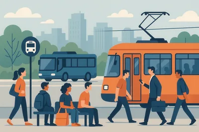 Commuters Waiting At A Modern City Transit Stop