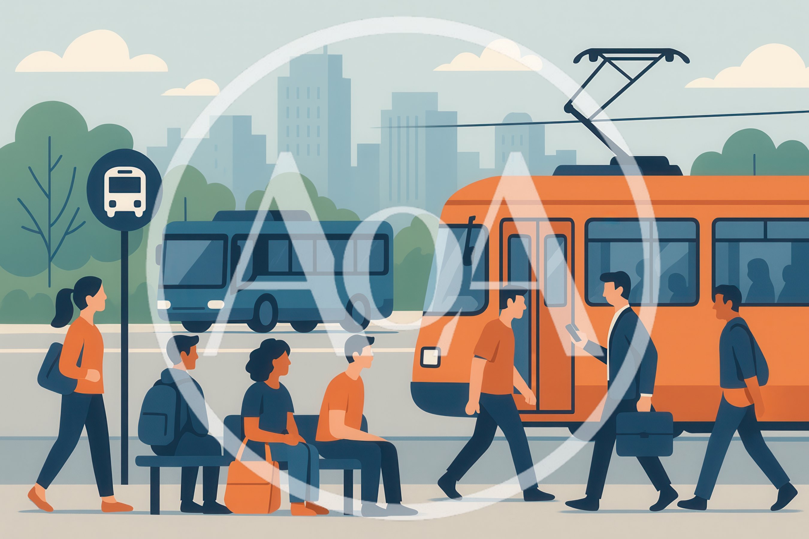 Commuters Waiting At A Modern City Transit Stop