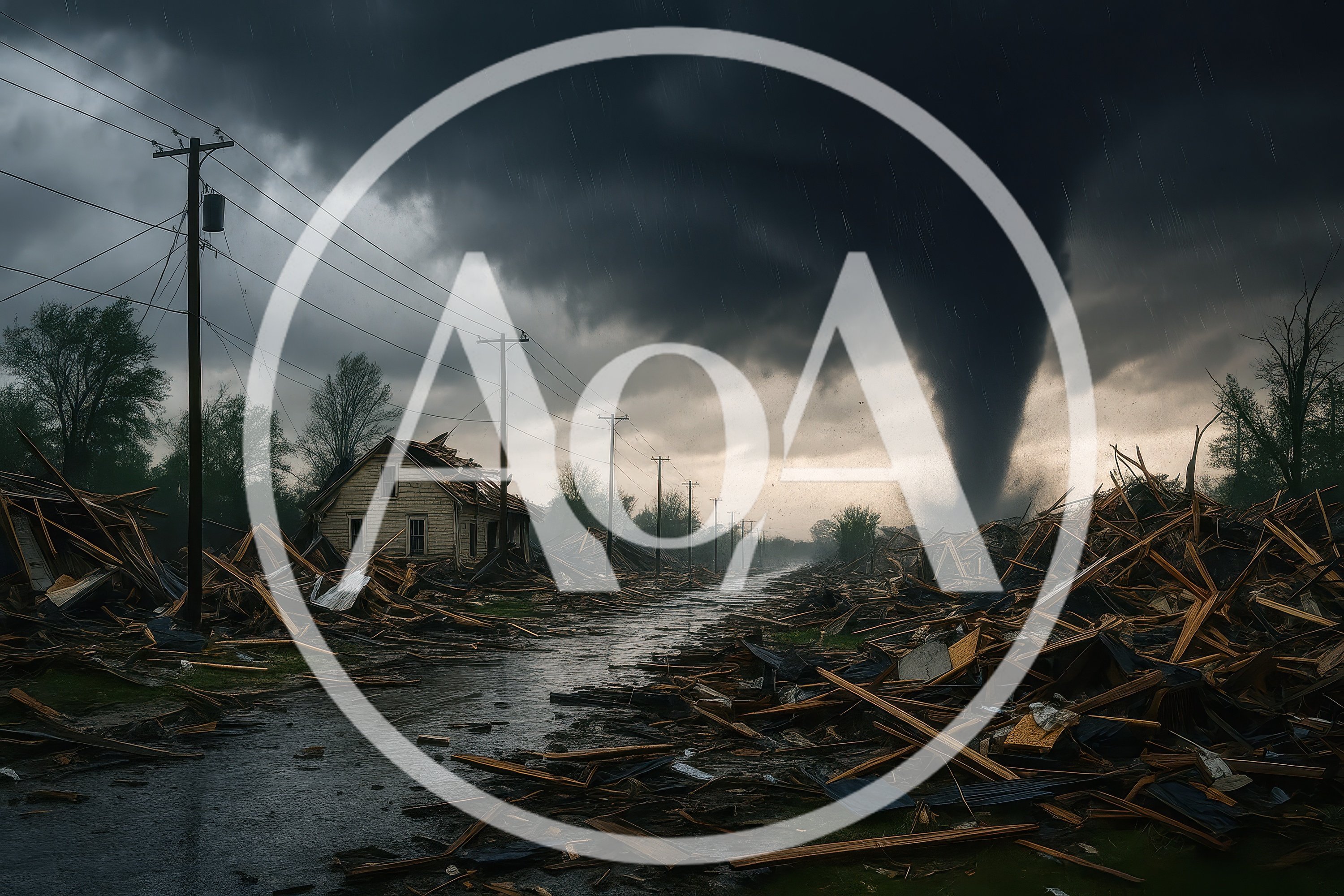 Devastating Tornado Aftermath With Destroyed Rural Landscape