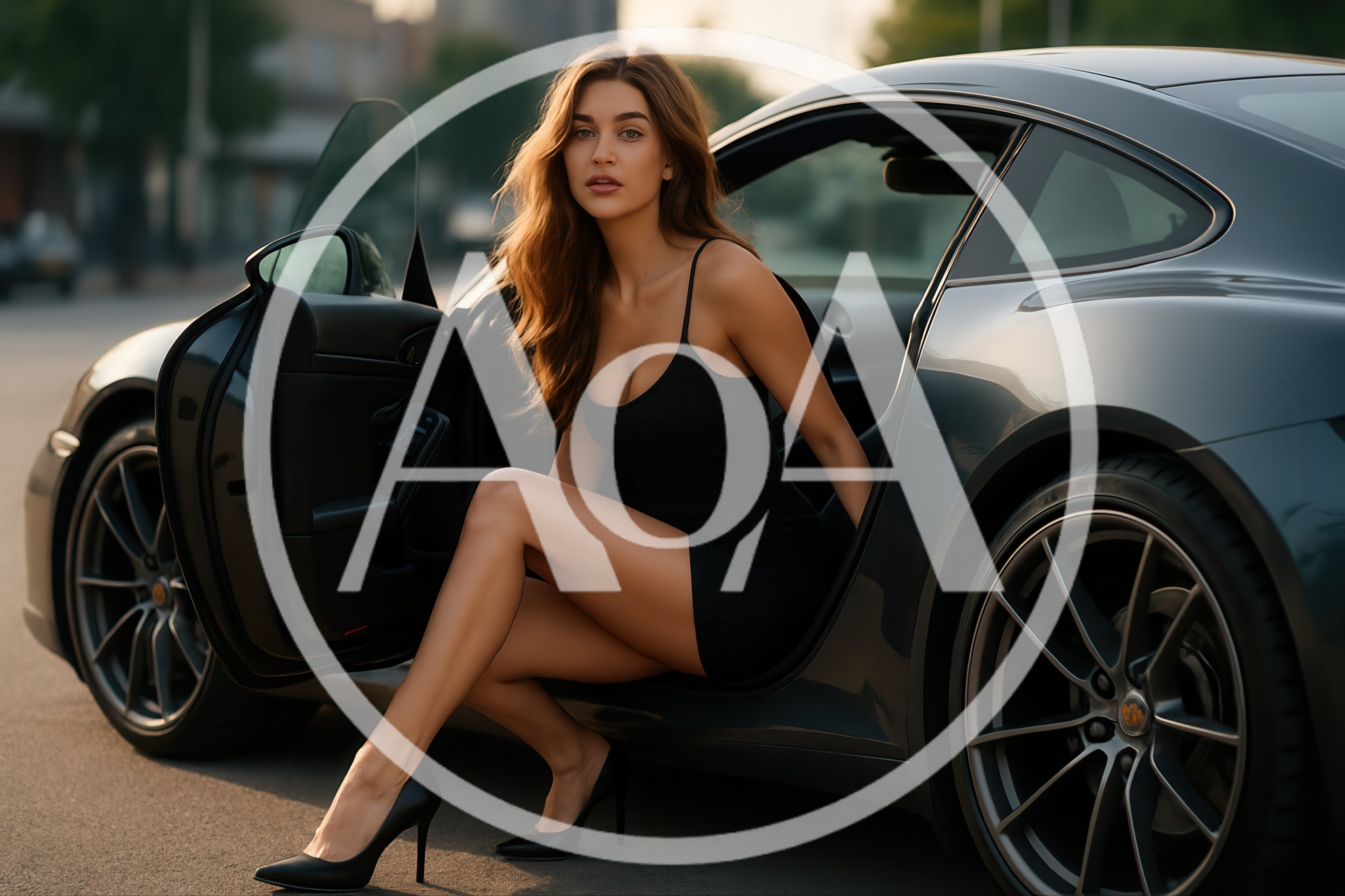 Elegant Woman Stepping Out Of A Luxury Sports Car