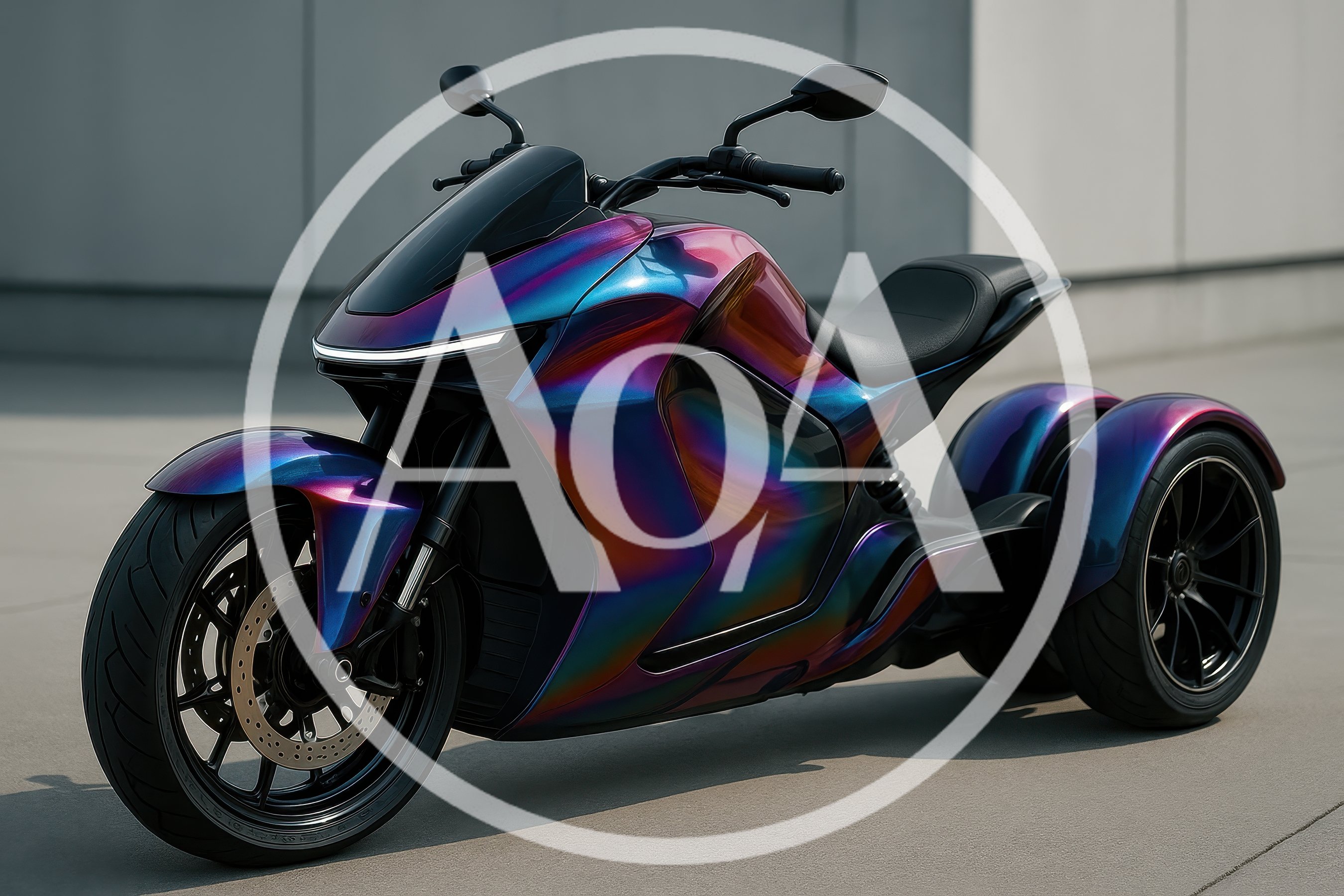 Futuristic Iridescent Three Wheeled Motorcycle Concept