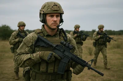 Soldiers In Tactical Gear Standing In A Field